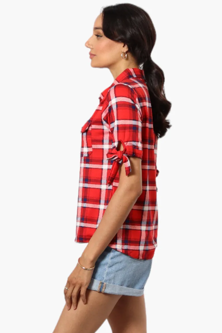 Urbanology Plaid Tie Sleeve Shirt - Red