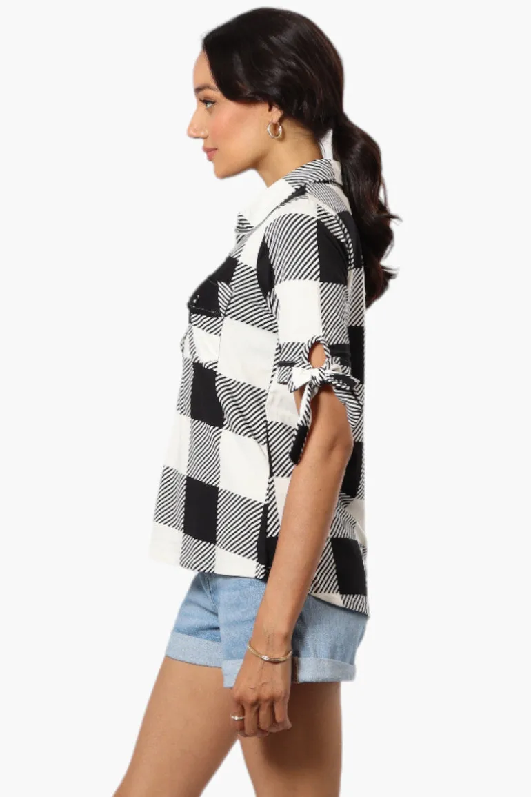 Urbanology Plaid Tie Sleeve Shirt - Black