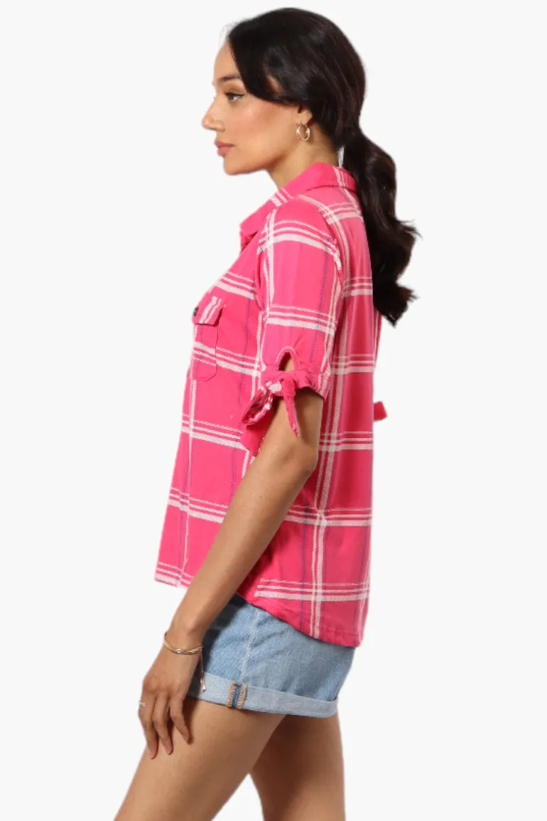 Urbanology Plaid Tie Sleeve Shirt - Pink