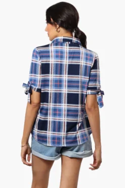 Urbanology Plaid Tie Sleeve Shirt - Blue