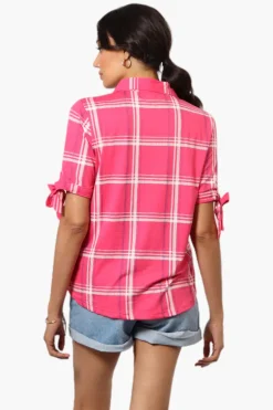 Urbanology Plaid Tie Sleeve Shirt - Pink