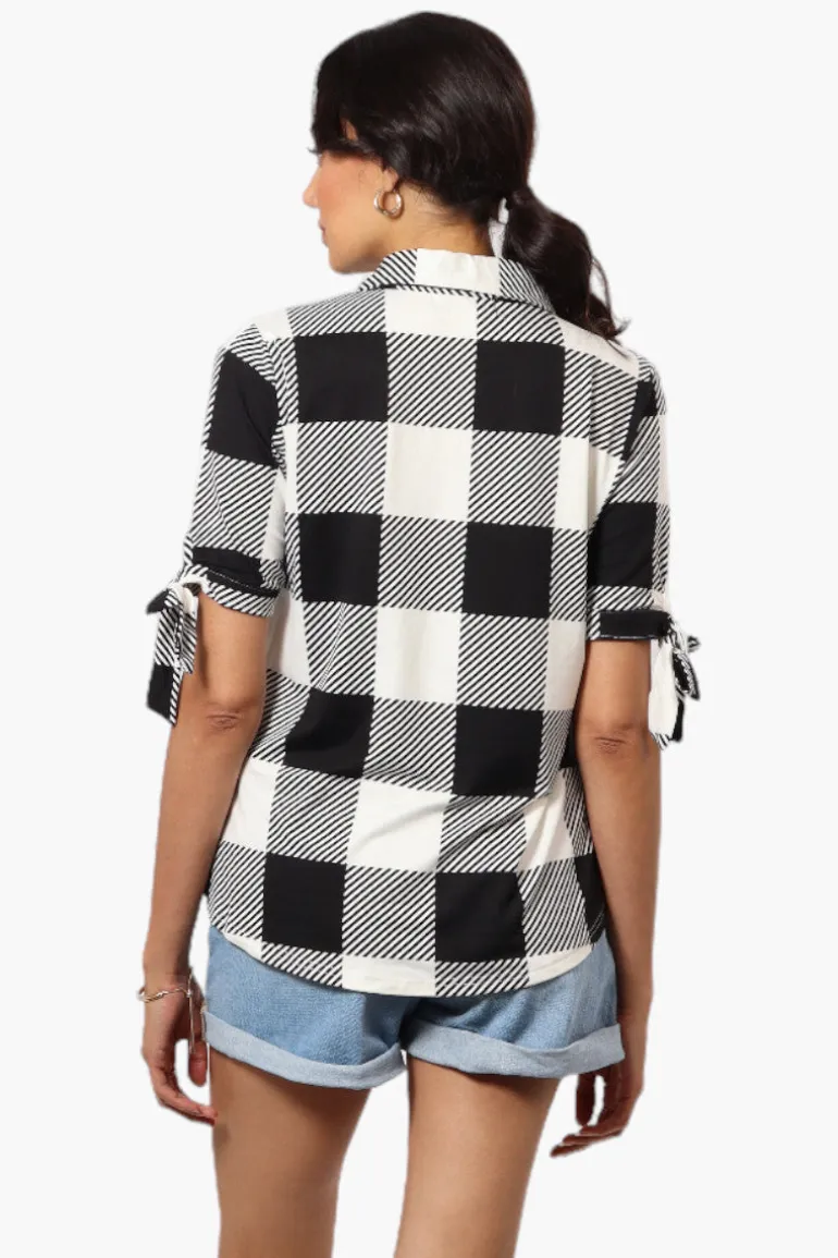 Urbanology Plaid Tie Sleeve Shirt - Black