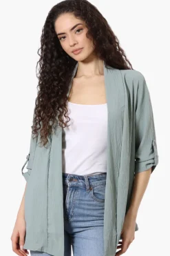 Urbanology Roll Up Sleeve Open Wrap Cardigan - Mint