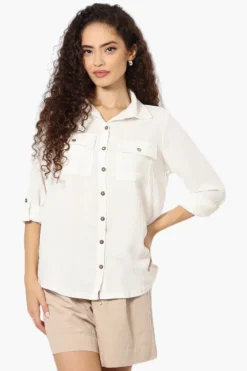 Urbanology Roll Up Sleeve Button Down Shirt - White