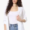 Urbanology Roll Up Sleeve Open Wrap Cardigan - White