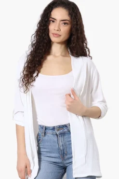 Urbanology Roll Up Sleeve Open Wrap Cardigan - White
