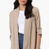 Urbanology Roll Up Sleeve Open Wrap Cardigan - Beige