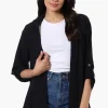 Urbanology Roll Up Sleeve Open Wrap Cardigan - Black
