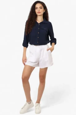 Urbanology Roll Up Sleeve Button Down Shirt - Navy