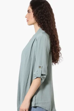 Urbanology Roll Up Sleeve Open Wrap Cardigan - Mint
