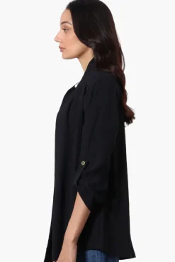 Urbanology Roll Up Sleeve Open Wrap Cardigan - Black