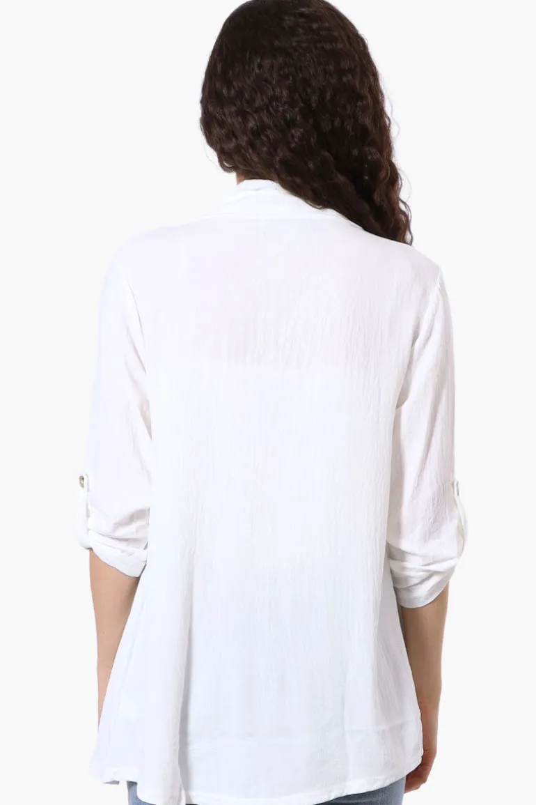 Urbanology Roll Up Sleeve Open Wrap Cardigan - White