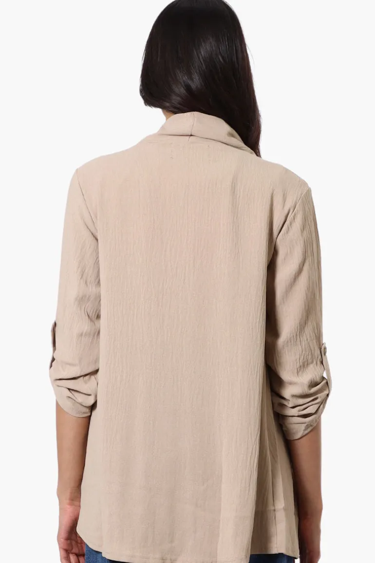 Urbanology Roll Up Sleeve Open Wrap Cardigan - Beige