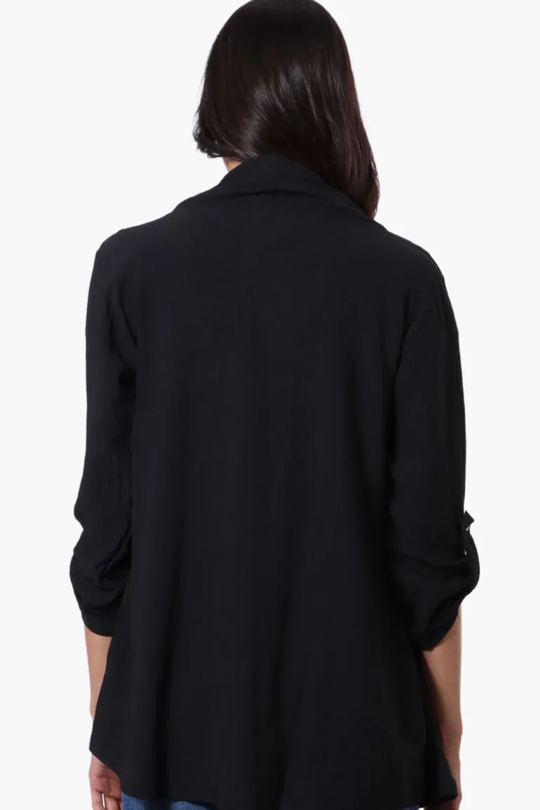 Urbanology Roll Up Sleeve Open Wrap Cardigan - Black