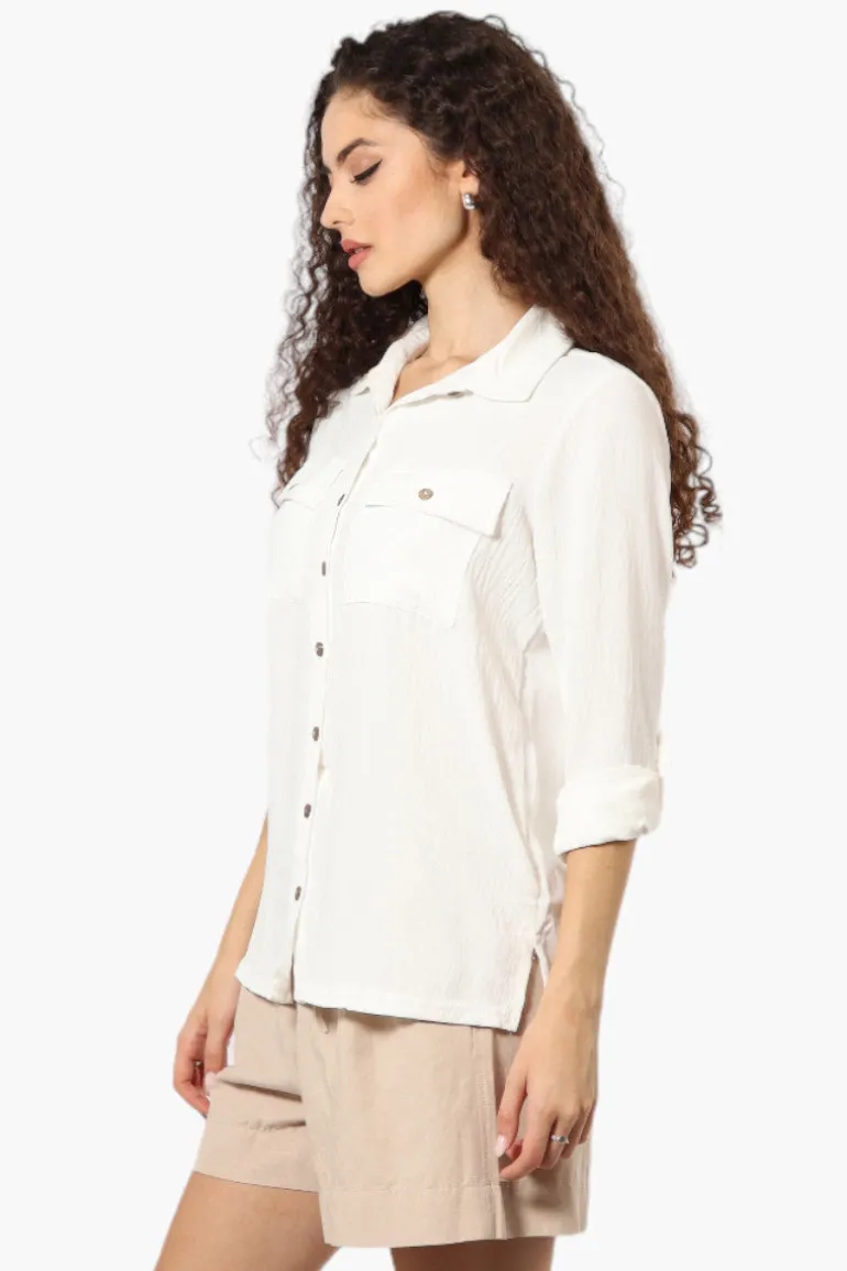 Urbanology Roll Up Sleeve Button Down Shirt - White