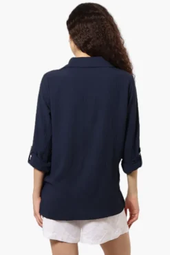 Urbanology Roll Up Sleeve Button Down Shirt - Navy