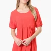 Urbanology Short Sleeve Babydoll Day Dress - Coral