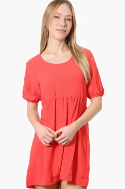 Urbanology Short Sleeve Babydoll Day Dress - Coral