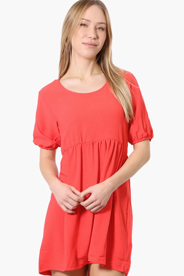 Urbanology Short Sleeve Babydoll Day Dress - Coral