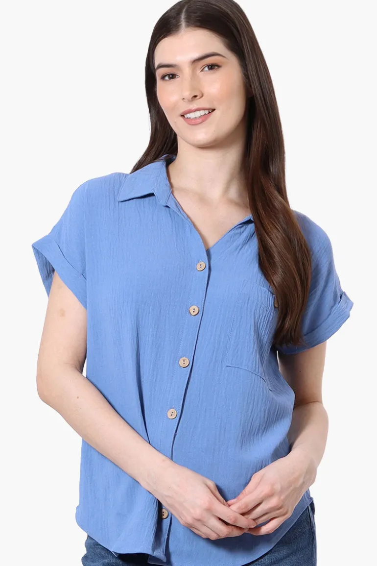 Urbanology Short Sleeve Button Down Shirt - Blue