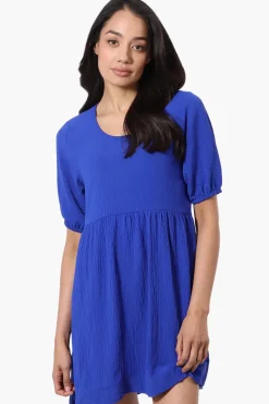 Urbanology Short Sleeve Babydoll Day Dress - Blue
