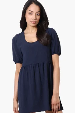 Urbanology Short Sleeve Babydoll Day Dress - Navy
