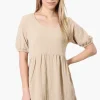 Urbanology Short Sleeve Babydoll Day Dress - Cream