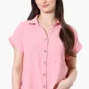 Urbanology Short Sleeve Button Down Shirt - Pink