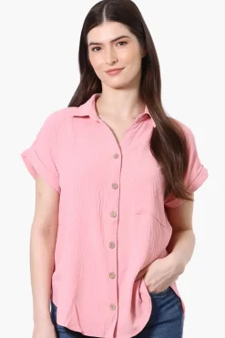 Urbanology Short Sleeve Button Down Shirt - Pink