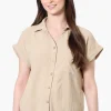 Urbanology Short Sleeve Button Down Shirt - Beige