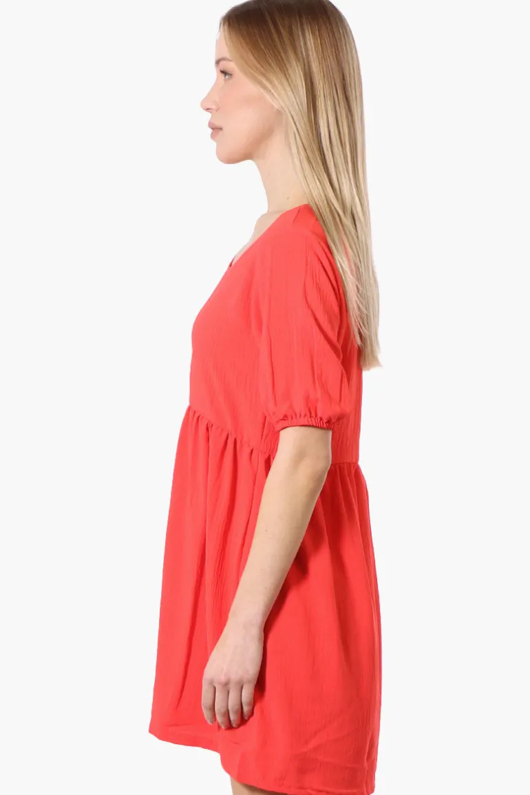 Urbanology Short Sleeve Babydoll Day Dress - Coral