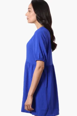 Urbanology Short Sleeve Babydoll Day Dress - Blue