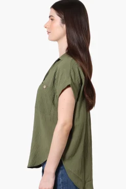 Urbanology Short Sleeve Button Down Shirt - Olive