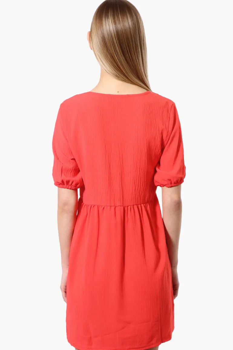 Urbanology Short Sleeve Babydoll Day Dress - Coral
