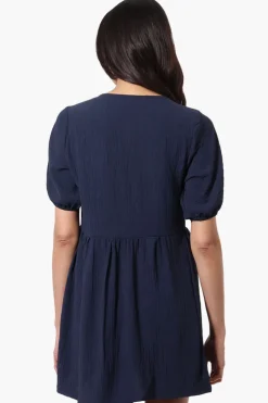 Urbanology Short Sleeve Babydoll Day Dress - Navy