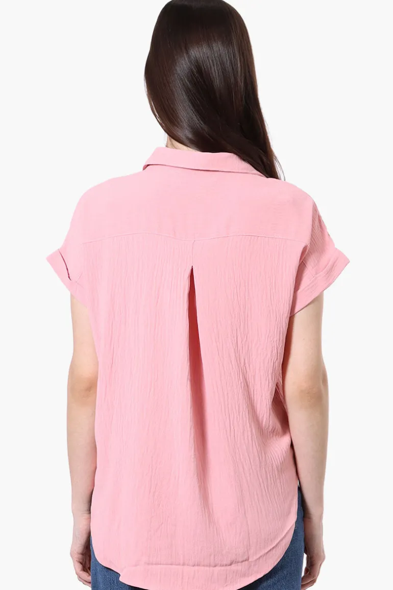 Urbanology Short Sleeve Button Down Shirt - Pink