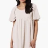 Urbanology Short Sleeve Smock Back Day Dress - Cream