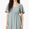 Urbanology Short Sleeve Smock Back Day Dress - Mint