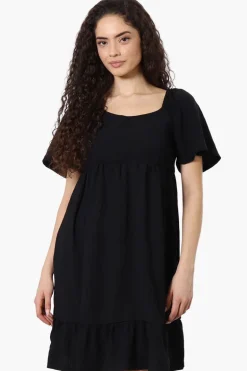 Urbanology Short Sleeve Smock Back Day Dress - Black