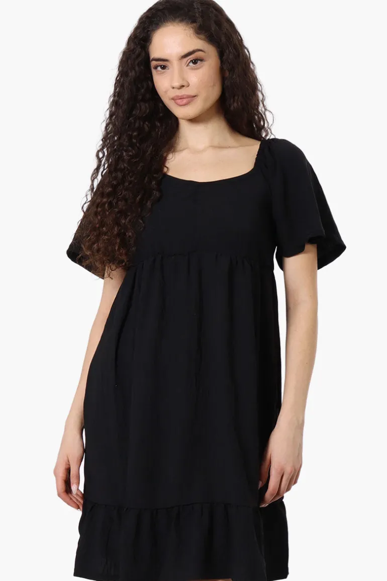 Urbanology Short Sleeve Smock Back Day Dress - Black
