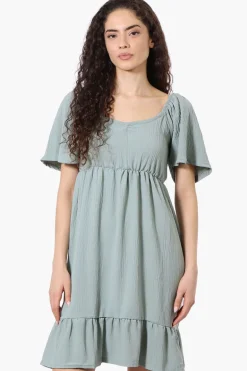 Urbanology Short Sleeve Smock Back Day Dress - Mint