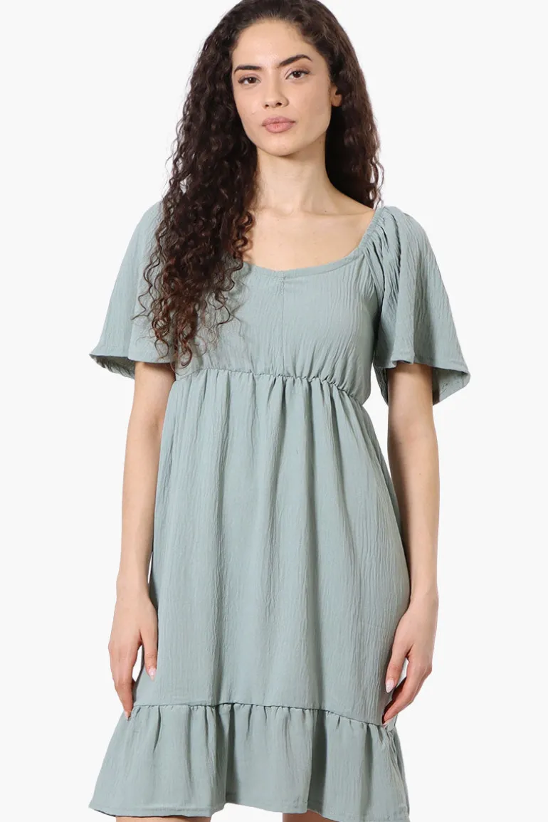 Urbanology Short Sleeve Smock Back Day Dress - Mint