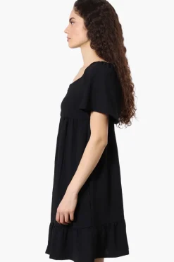 Urbanology Short Sleeve Smock Back Day Dress - Black