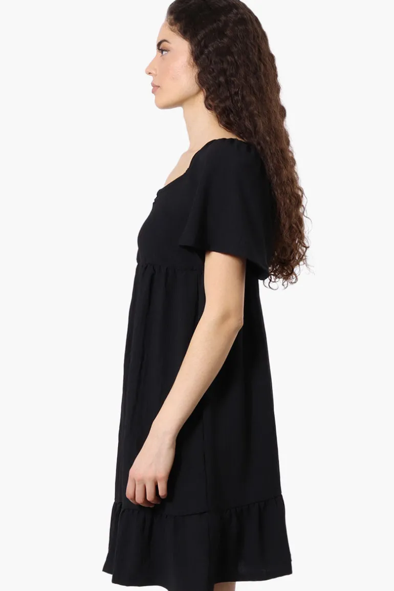 Urbanology Short Sleeve Smock Back Day Dress - Black