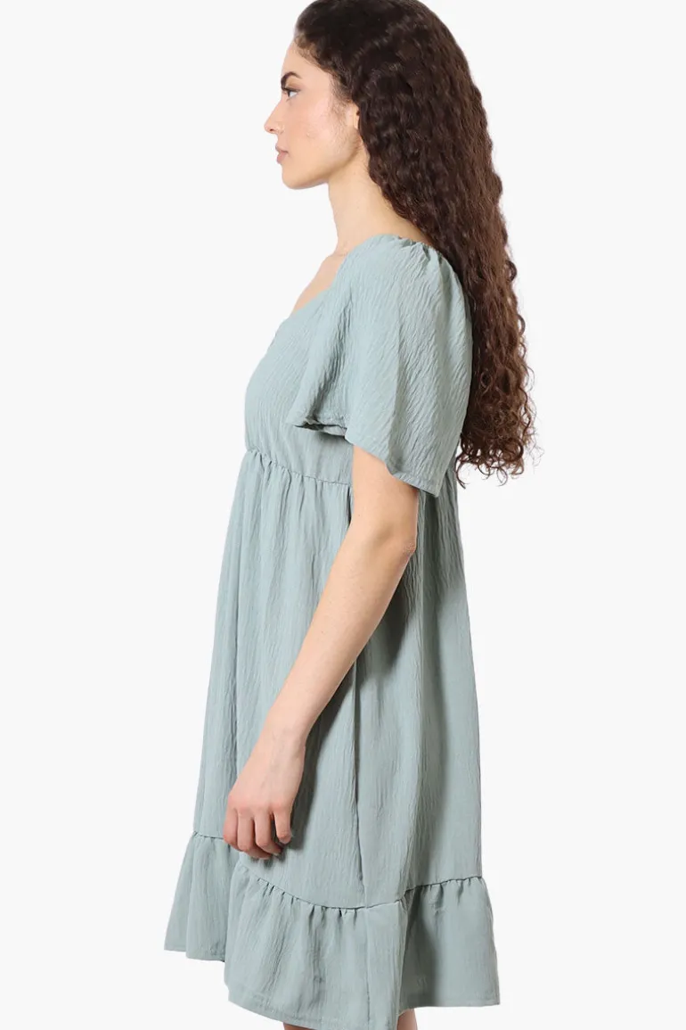Urbanology Short Sleeve Smock Back Day Dress - Mint