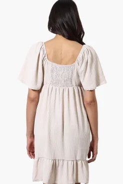 Urbanology Short Sleeve Smock Back Day Dress - Cream