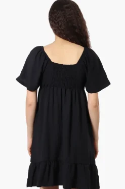 Urbanology Short Sleeve Smock Back Day Dress - Black