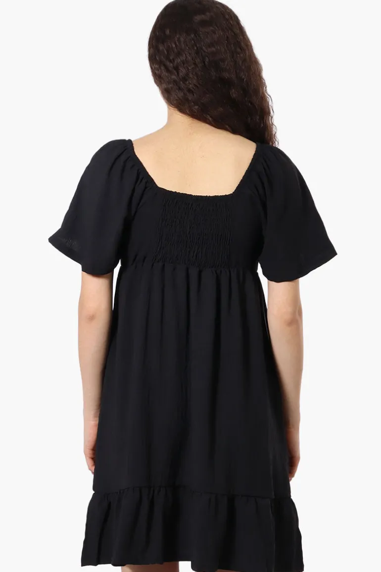 Urbanology Short Sleeve Smock Back Day Dress - Black