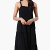 Urbanology Smocked Tiered Maxi Dress - Black