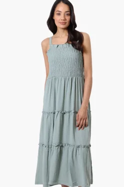 Urbanology Smocked Tiered Maxi Dress - Mint